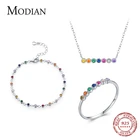 Modian Радужный Цирконий набор ювелирных изделий из стерлингового серебра 925 пробы красочные модные серьги и ожерелья кулон для женщин Свадебные украшения