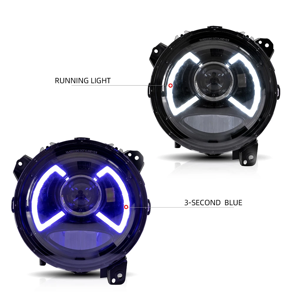 VLAND Car Styling Headlight For Jeep Wrangler 2018-2019 Full LED DRL Dual Beam Lens+welcome light with blue Front Lamp Assembly |