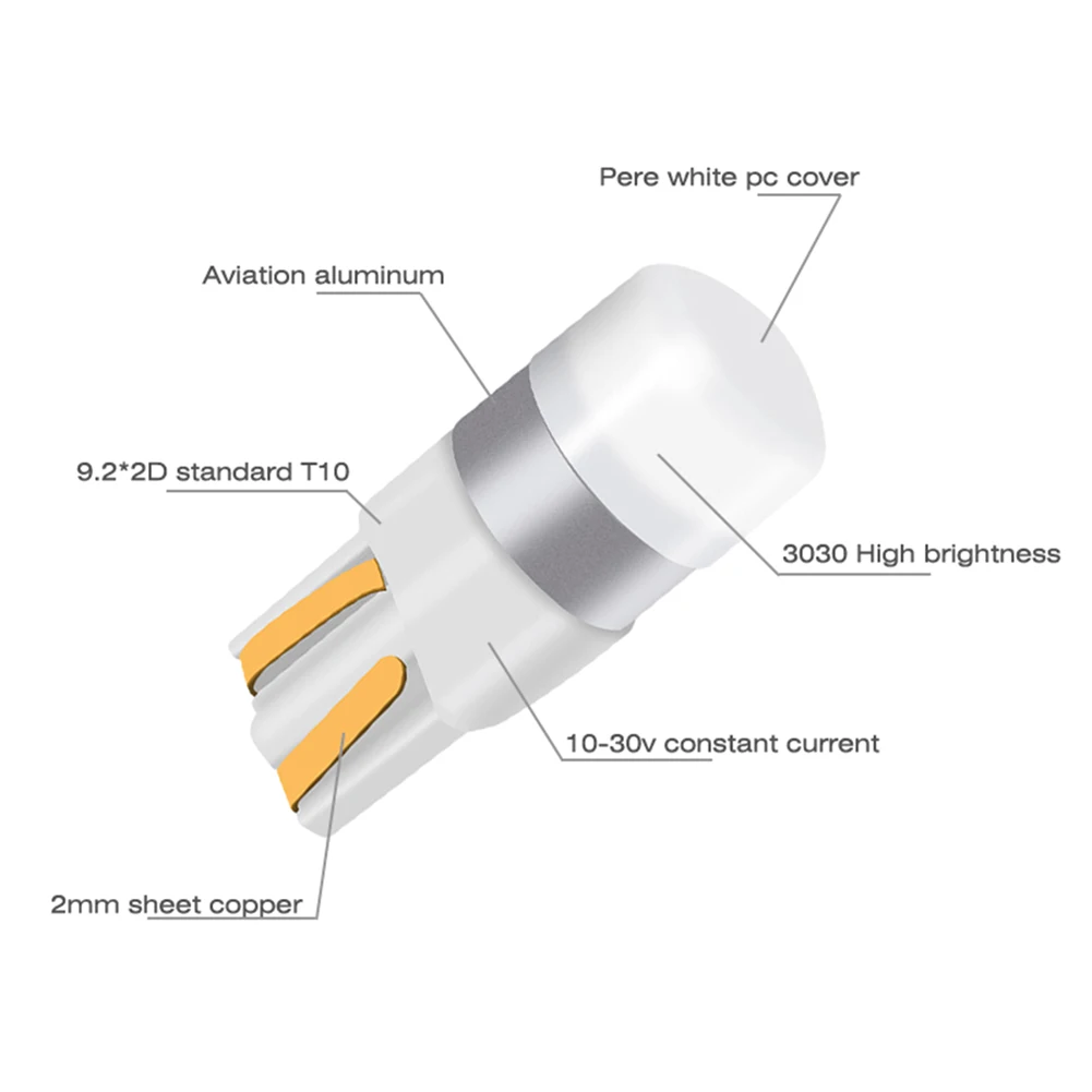 10x Белая светодиодная лампа Canbus T10 W5W 3030 SMD автомобисветильник для чтения в