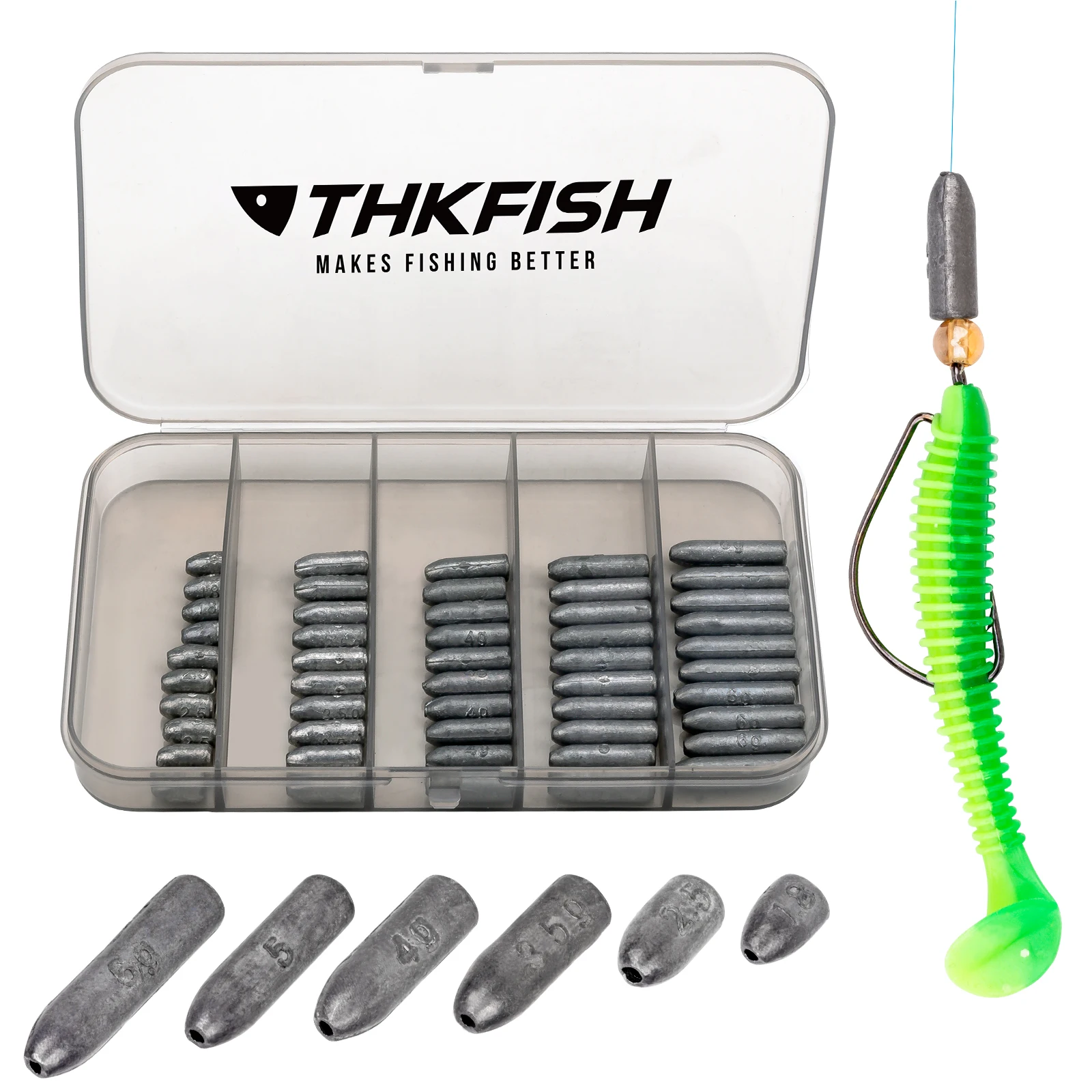 

50pcs/box Fishing Weights Sinkers 1.8g 2.5g 3.5g 4g 5g 6g Bullet Sinker Fishing Tackle Accessories