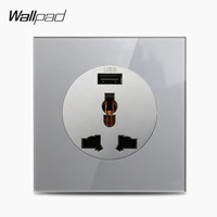 wallpad l6 grey glass usb charger eu uk us universal 3 hole wall power socket electric outlet