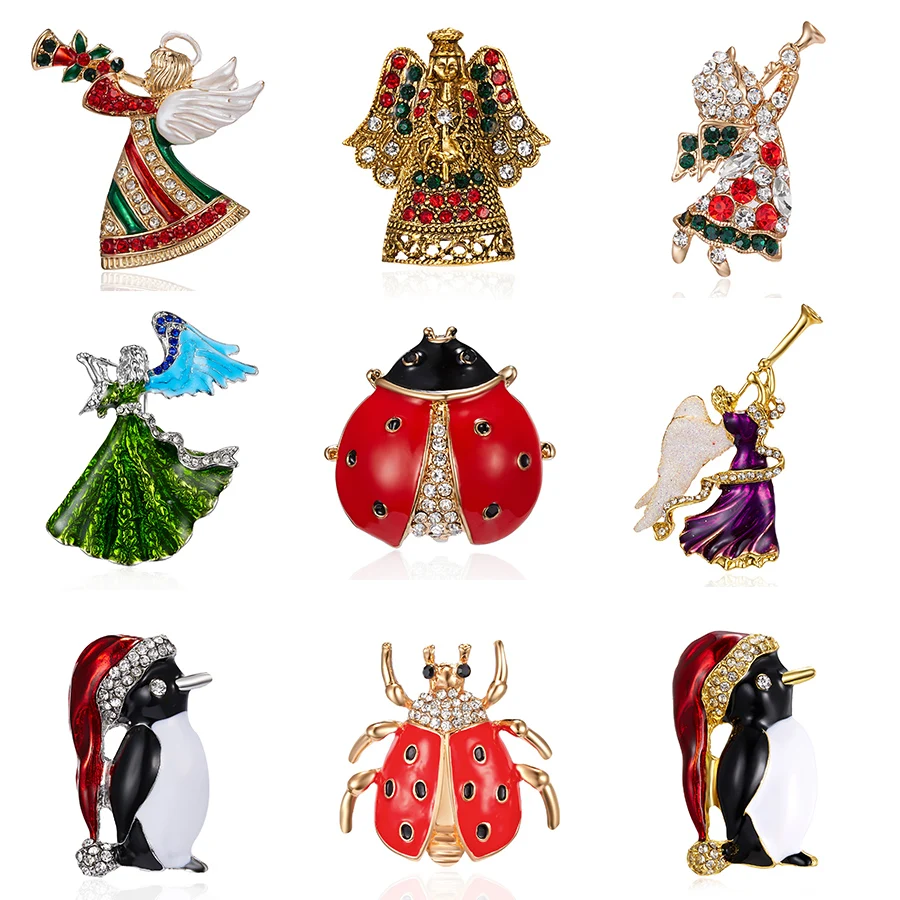 Rinhoo милые Стразы Броши пингвин эмаль красная брошь шляпа булавка рождественские