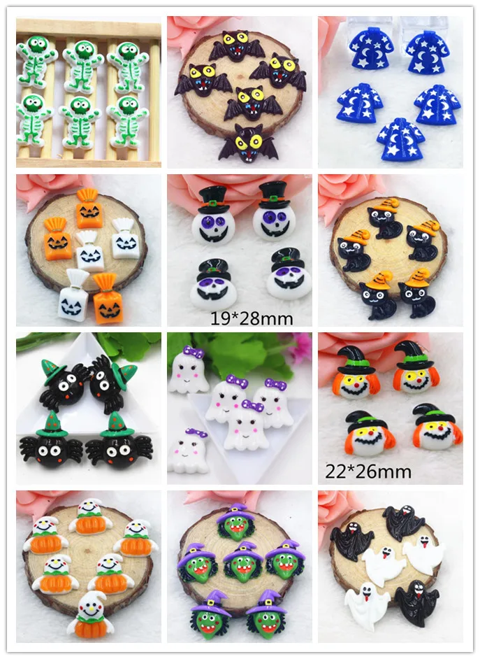 

Kawaii Halloween Decoration Horse Skull Candy bats spider Resin Flatback Cabochon Kawaii DIY Craft Decoration Miniature Resin