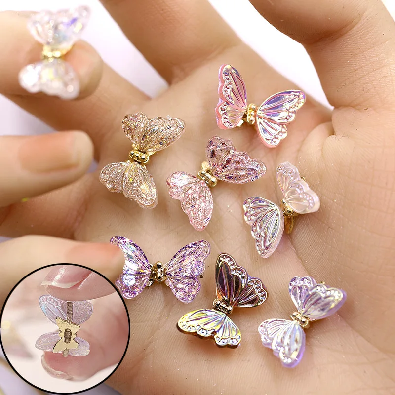 

3Pcs Aurora Butterfly Nail Art Decorations AB Colorful 3D Flying Butterflies Zircon Nail Ornaments DIY UV Manicure Accessories