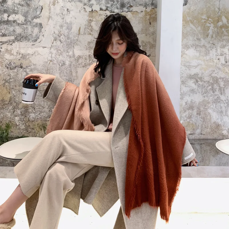 

Осень-зима 2019 корейский стиль мягкий удобный шерстяной шарф двойного назначения простая теплая шаль одеяло шарф