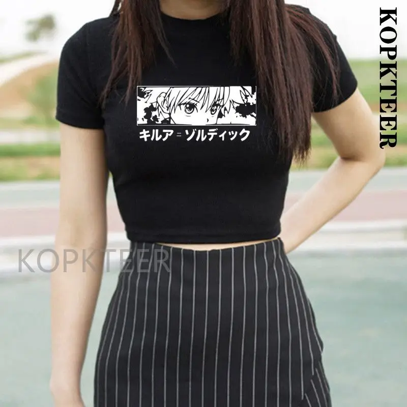 Женский укороченный топ в японском стиле Hunter X повседневная хипстерская одежда