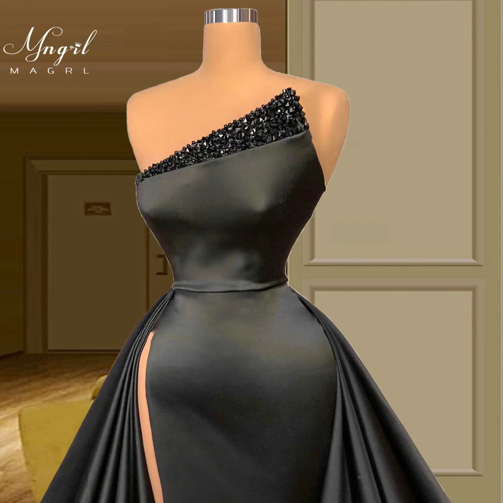

MNGRL Luxury Evening Dress One-shoulder Long Sleeves Hand-applied Diamonds Glittering 2021 New Evening Dress Party Dress