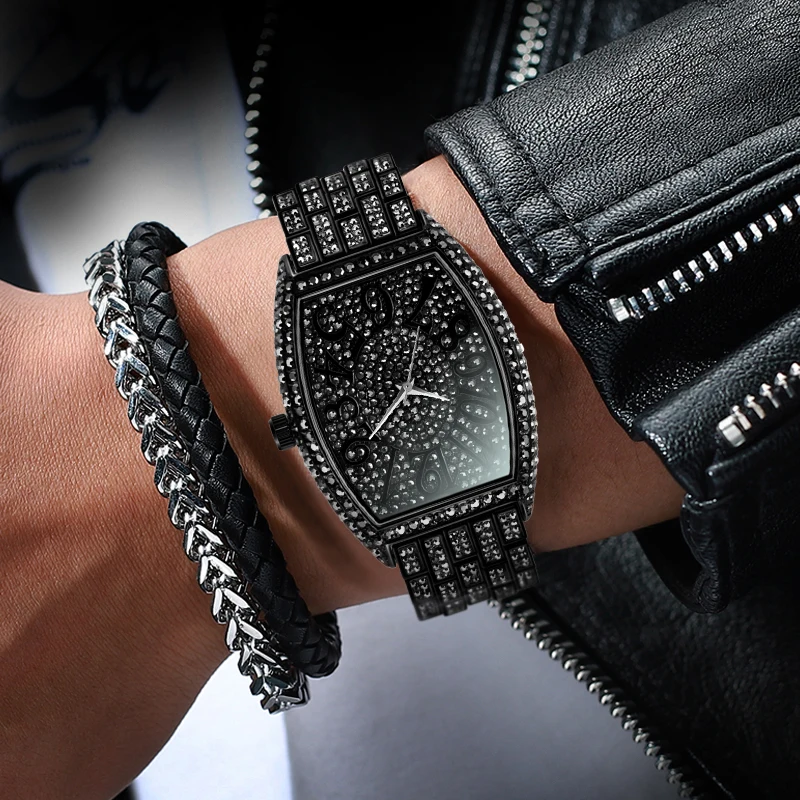 

Черные спортивные мужские часы, водонепроницаемые японские кварцевые часы, подарок для мужа, мужские Модные Повседневные часы с бриллианта...