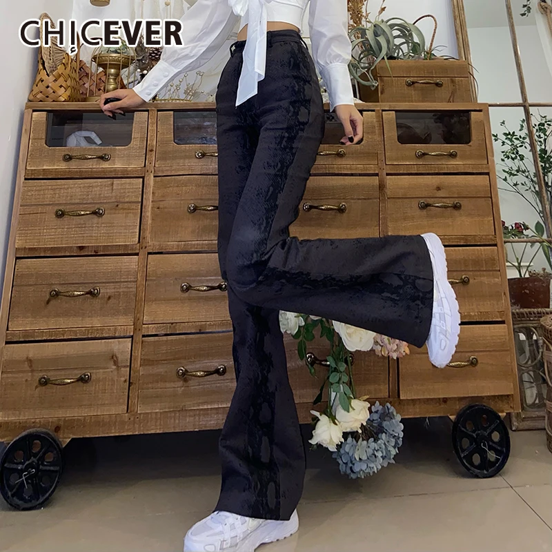 

Повседневные Черные мешковатые джинсы CHICEVER с рисунком, модные корейские длинные расклешенные джинсовые брюки с высокой талией, Летний стил...