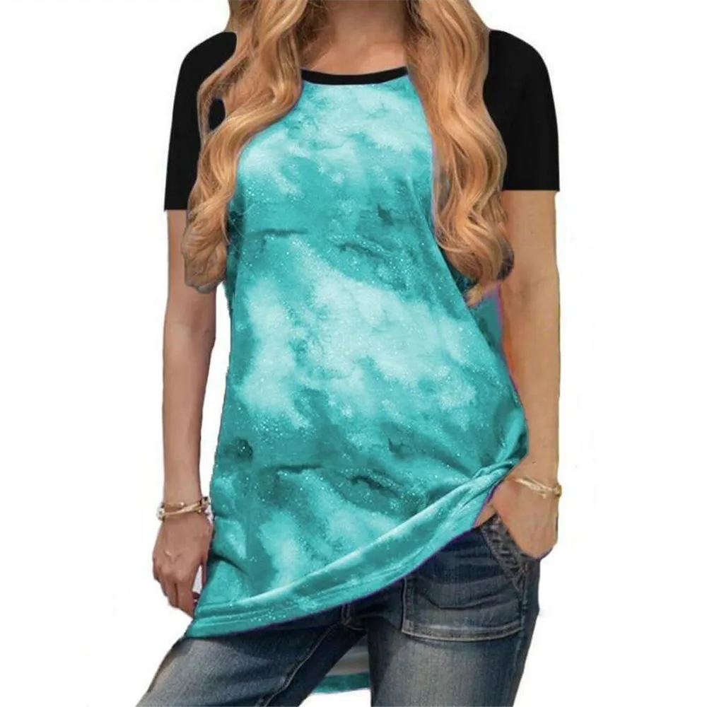 

Women Tops Summer 2021 T Shirt Tie Dye Patchwork O Neck Short Sleeve Pullover Casual Tees Women's Fashion Harajuku T Shirt