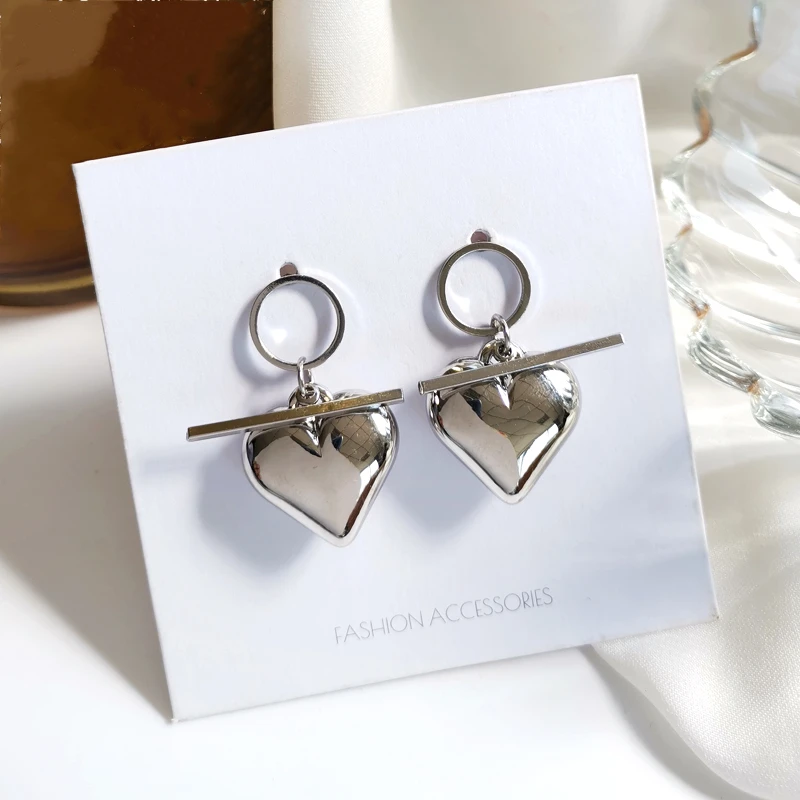 

925 Silver Needle Modern Jewelry Drop Earrrings New Design Shiny Circle Stick Sweet Heart Dangle Earrings For Girl Student Gifts