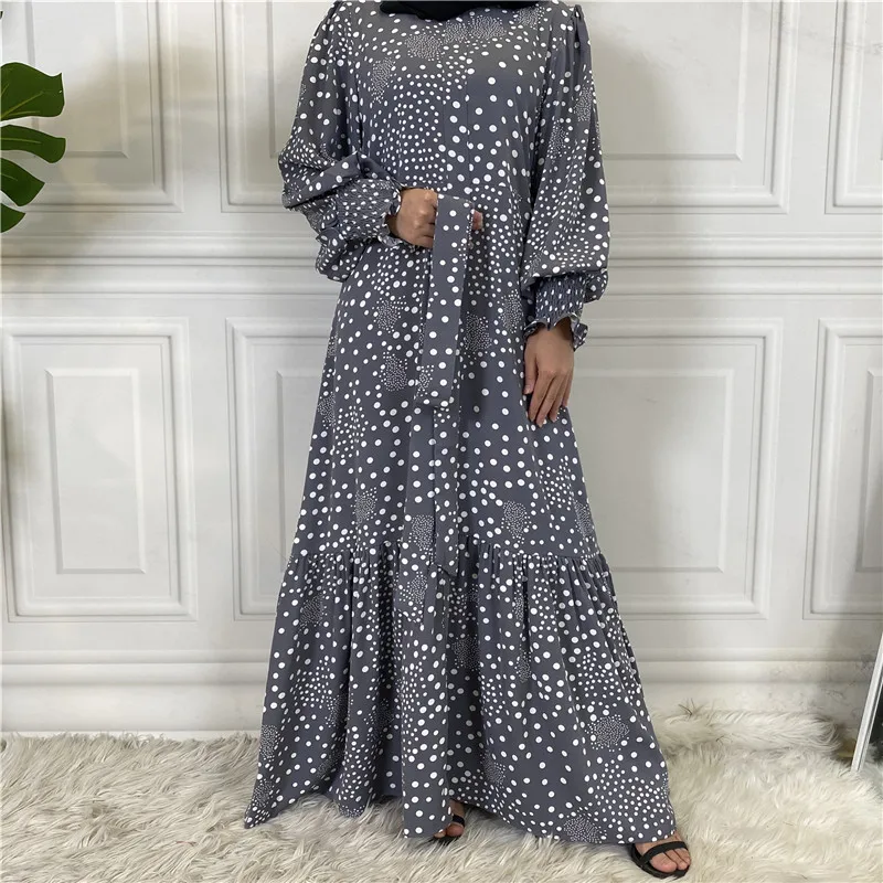 Модное Длинное платье с поясом и принтом для мусульманской женщины
