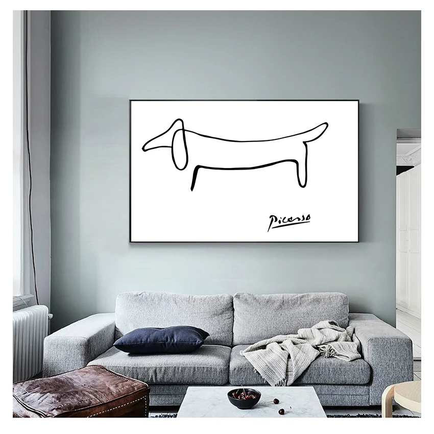 

Stroke Nordic Poster Wall Art Canvas Dog Poster Black And White Wall Pictures Living Room Decor Picasso Abstract Painting One