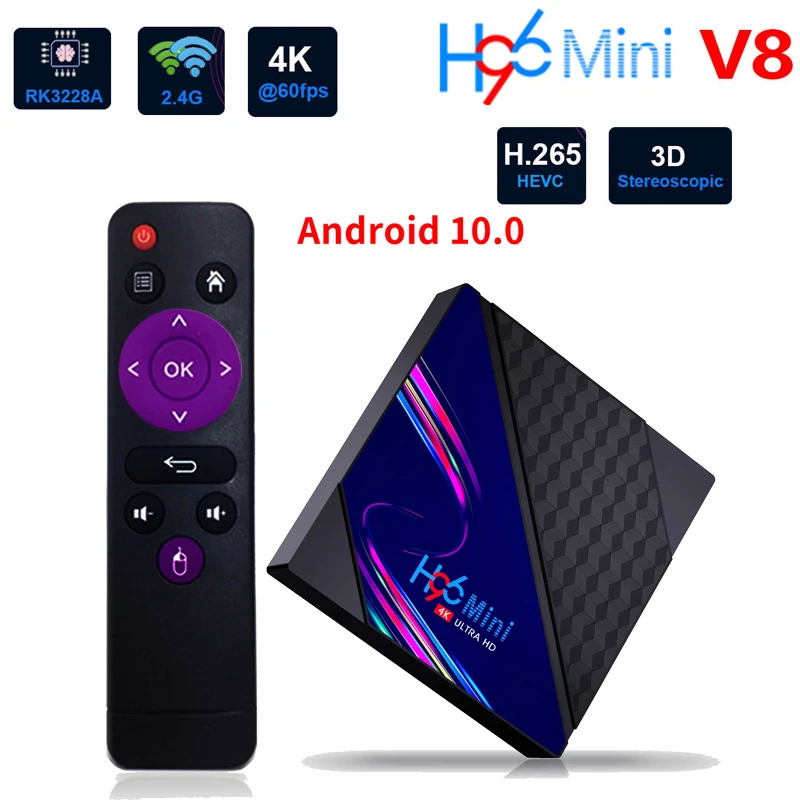 

H96 Mini V8 Smart Android 10 TV Box RK3228A 2.4G Wifi 2GB 16GB Google Play Youtube 4K Media Player 1080p HD Set top Box H96mini