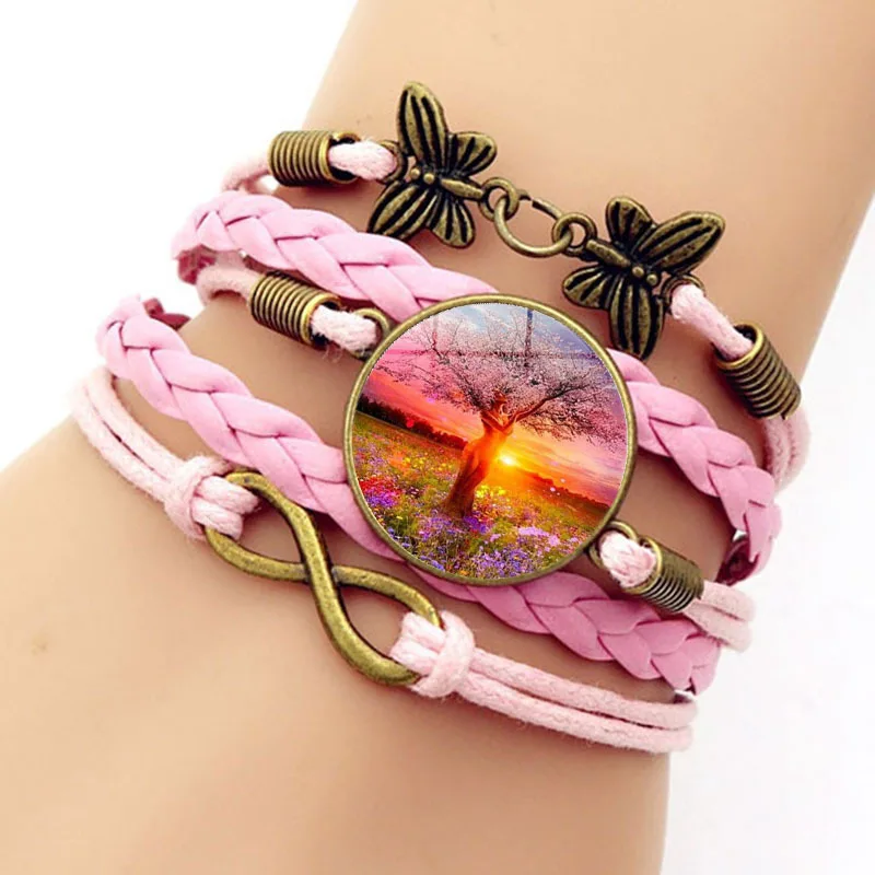 

Tree of Life Braided Leather Bracelet Art Tree of Life Female Charm Jewelry 2020 New Fashion Cabochon Glass Dome Bracelet