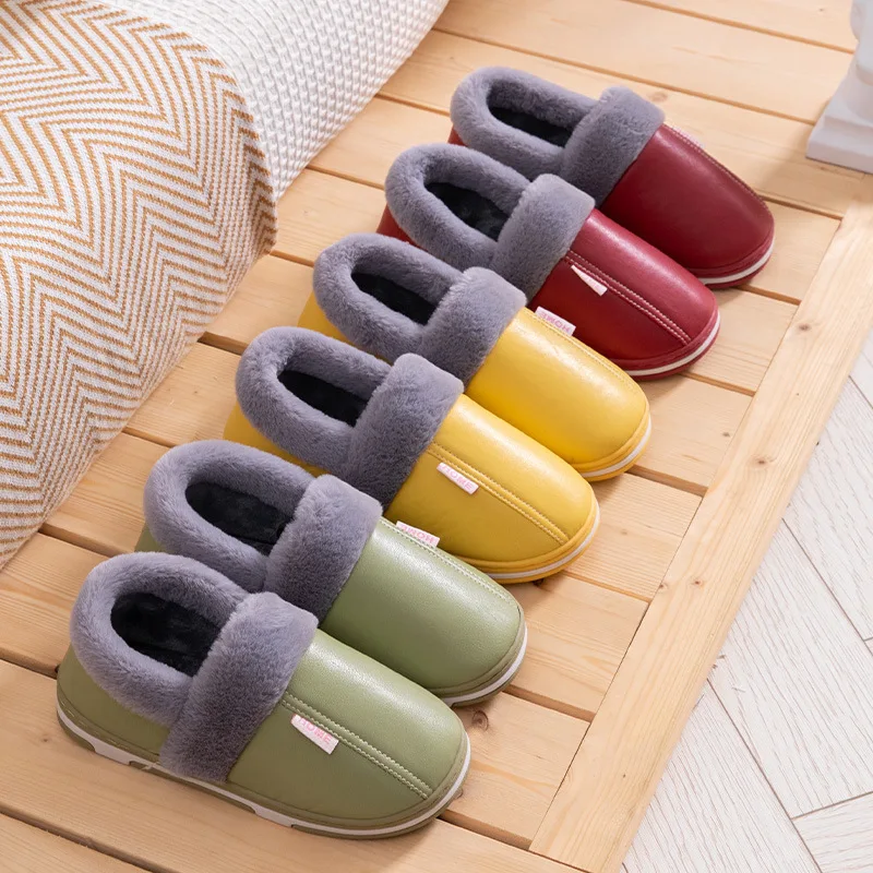 

Women Winter Slippers Home PU Shoes Plush Warm Ladies Casual Flats Couple Non-Slip Indoor Footwear New Woman Fashion 2020