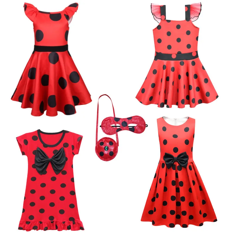 Красное платье для вечевечерние баг маринеттин косплей девочек костюм на