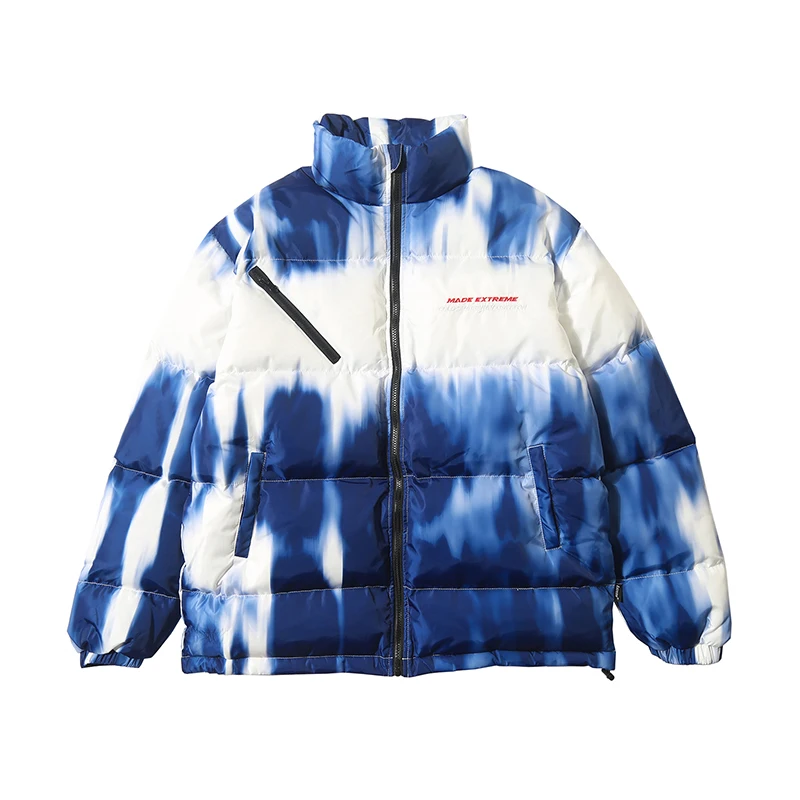 Иллюзия Tie Dye Puffer стеганая зимняя куртка мужская парка хип-хоп уличная куртка пуховик пальто Верхняя одежда ветровка мужская верхняя одежда - Цвет: Blue