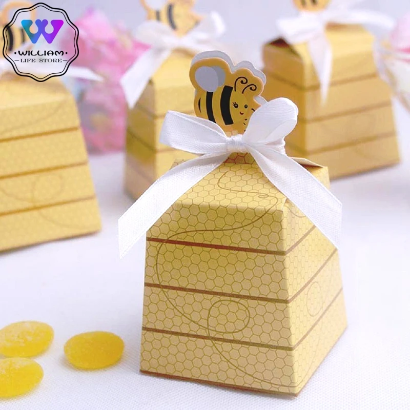 12 шт./лот Милая бумажная коробка для конфет с мультяшными пчелами и медом будущей