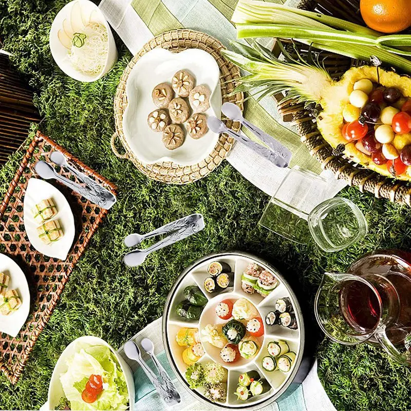 

5PCS Mini Serving Tongs,4Inch Rose Stainless Steel Sugar Tongs, Silver Small Ice Tongs for Tea and Coffee Party,Desserts