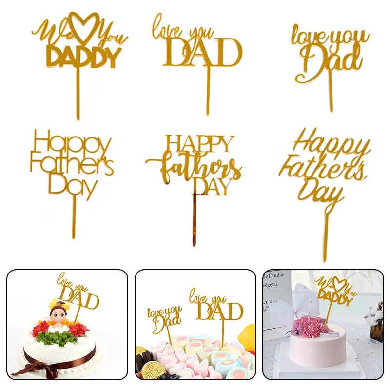 

Simple Letters DAD Birthday Cake Topper Black Golden Happy Birthday Acrylic Cake Toppers For Father's Day Party Gift Decorations