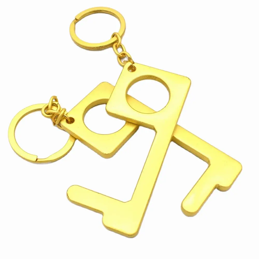 Золотая открывалка для двери с кольцом ключей Бесконтактный антимикробный