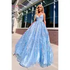 Женское бальное платье на тонких бретельках, светильник-голубое платье с цветочным рисунком, для выпускного вечера