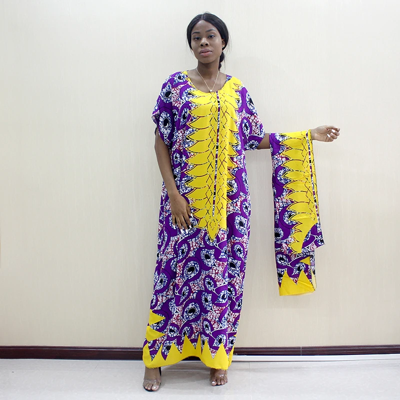 2019 новейшая мода Дашики дизайн фиолетовый и желтый 100% хлопок принтованный