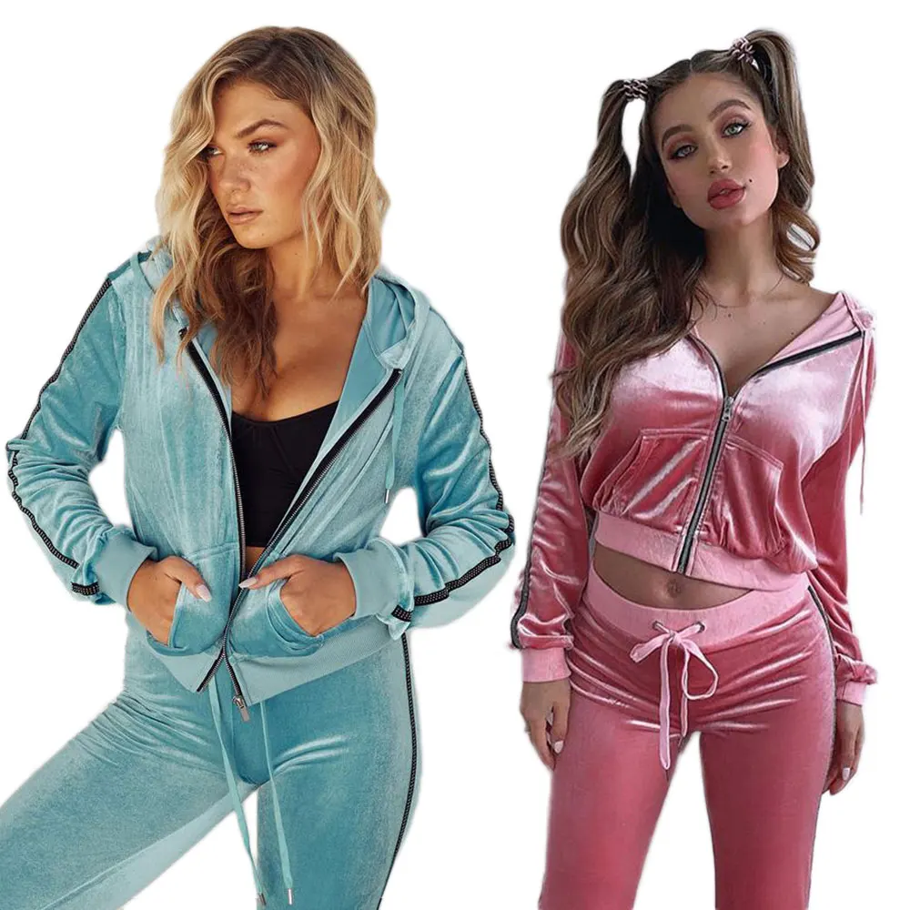 

Women' Velvet Tracksuit Pant Suits Velour Suit Women Track Suit Hoodies Pants Zipper Crop Two Piece Set Lounge Wear Clothing