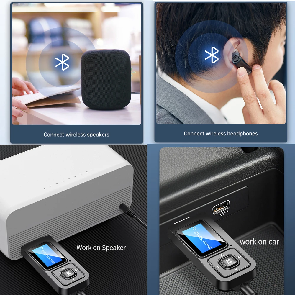 Bluetooth 5 0 приемник передатчик аудио адаптер ЖК-дисплей 3 мм Aux беспроводной стерео