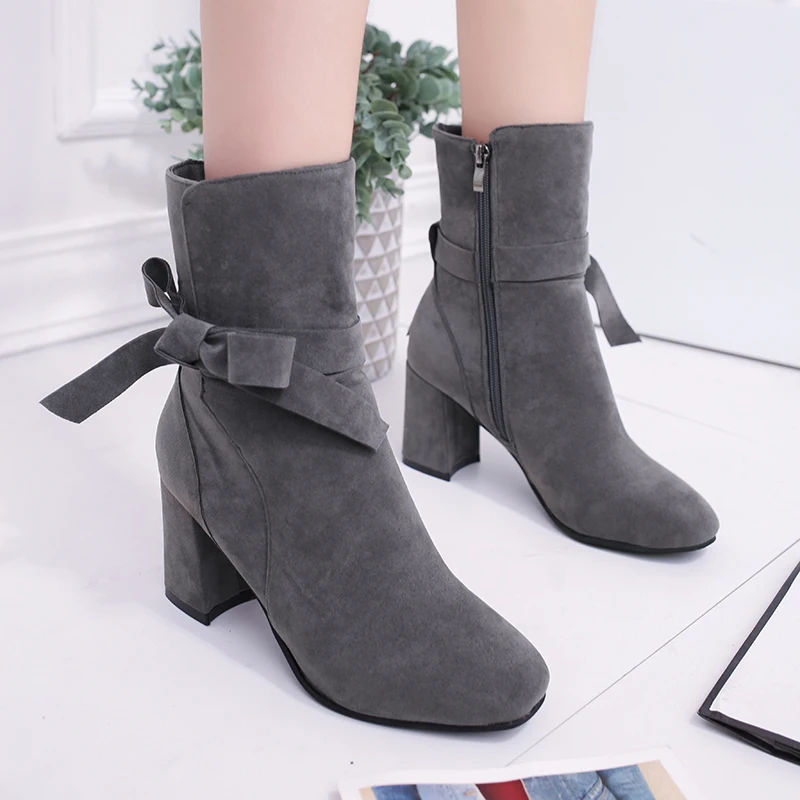 

2019 New Autumn comfortable platform high heel ankle boots fashion round toe zip solid womens boots sdc45