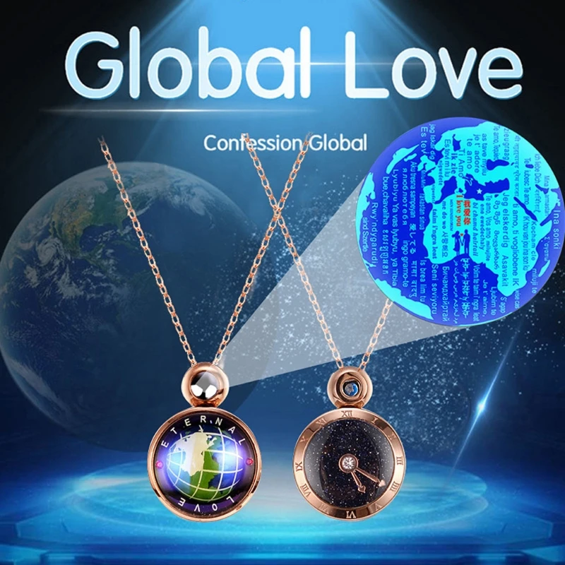 

Rotatable Global Eternal Love Nanotechnology Necklace 100 Languages of Love Pendant Lovers Valentine's Day Gift Jewelry