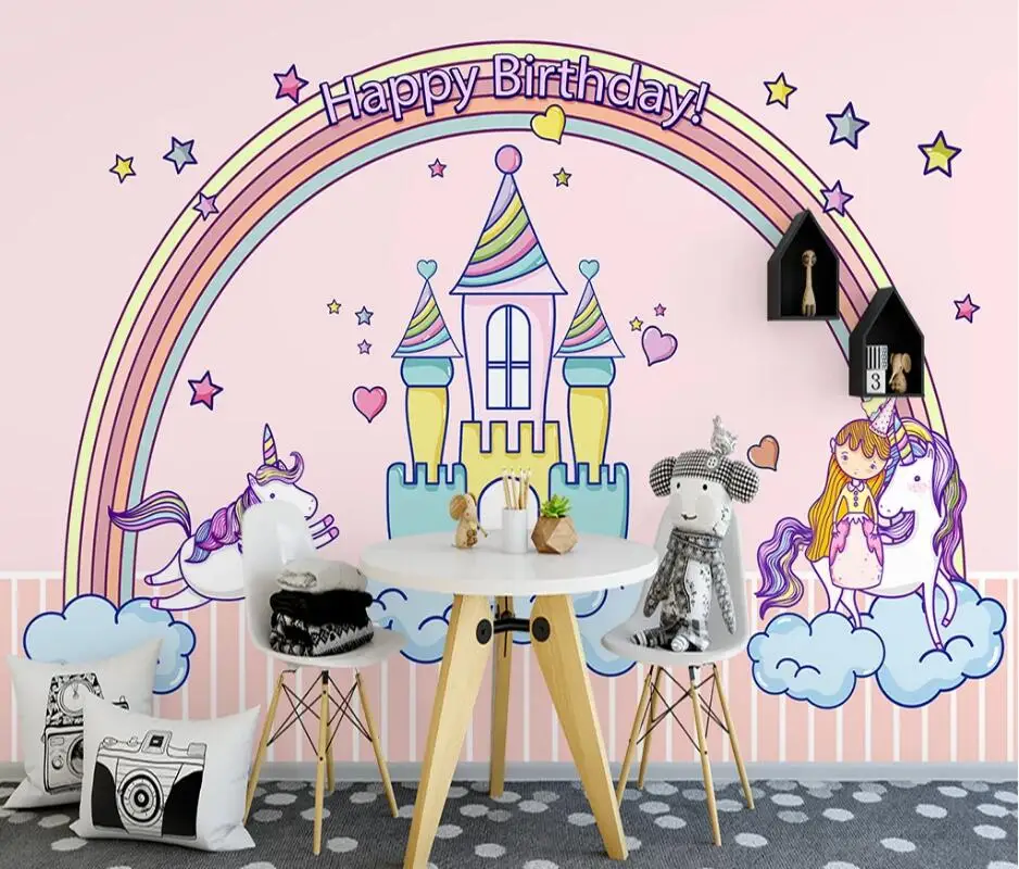

AINYOOUSEM Castle unicorn rainbow children's room sofabackground wall wallpaper papel de parede 3d wallpaper wallpapers stickers
