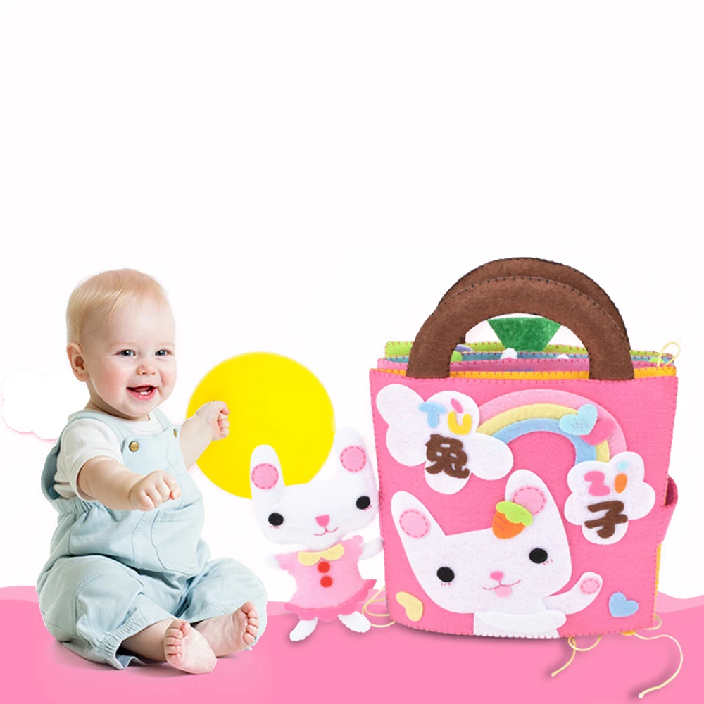 Детская тканевая книга из нетканого материала для рукоделия с кроликом ручная