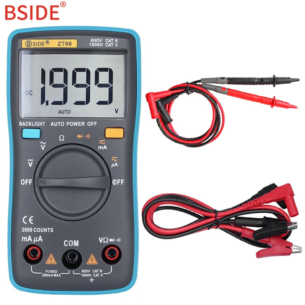 Цифровой мультиметр BSIDE ZT98 ZT100 4000 отсчетов подсветильник амперметр напряжения