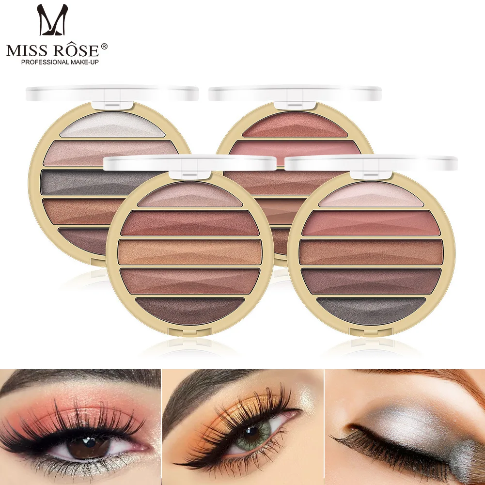 

MISS ROSE 5 Color Waterproof Long-last Portable Lazy Eye Shadow Cosmetics Pearl Light Matte Hybrid MINI EyeShadow Gift for Women