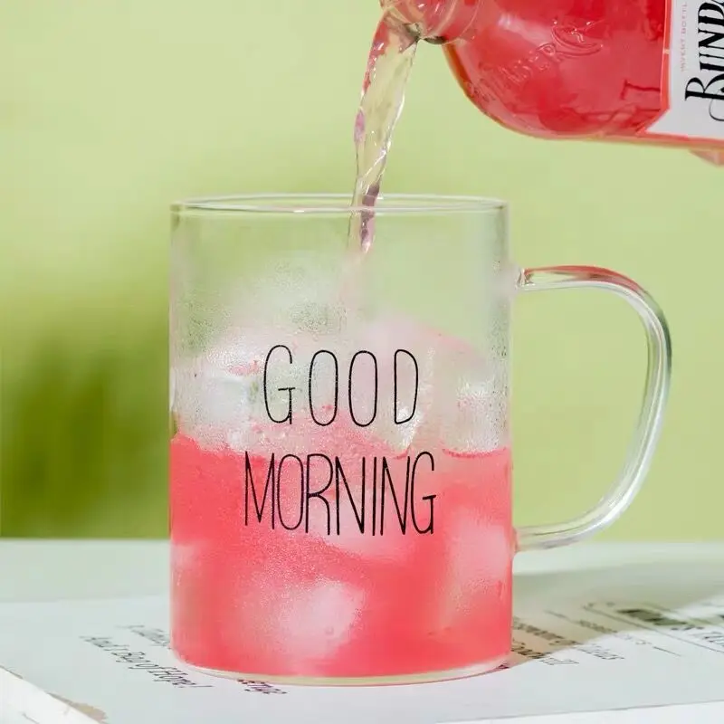 

[damage guarantee] heat resistant transparent glass water cup with handle male and female letters breakfast milk cup simple
