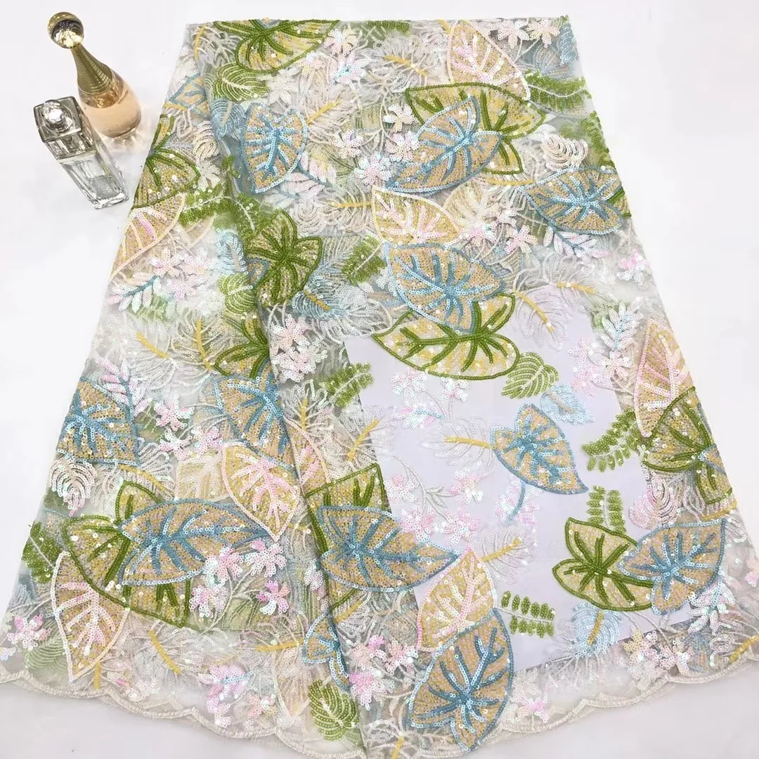 

2021 Hot Sale Green African Dry Lace fabric High Quality Nigerian Sequins Lace French Tulle Net Lace fabric for Wedding Dress