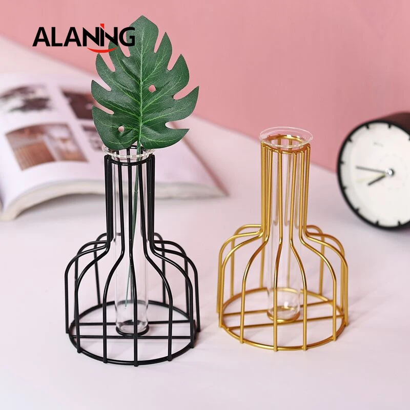 Железная стеклянная Золотая гидропонная ваза украшение для гостиной настольное