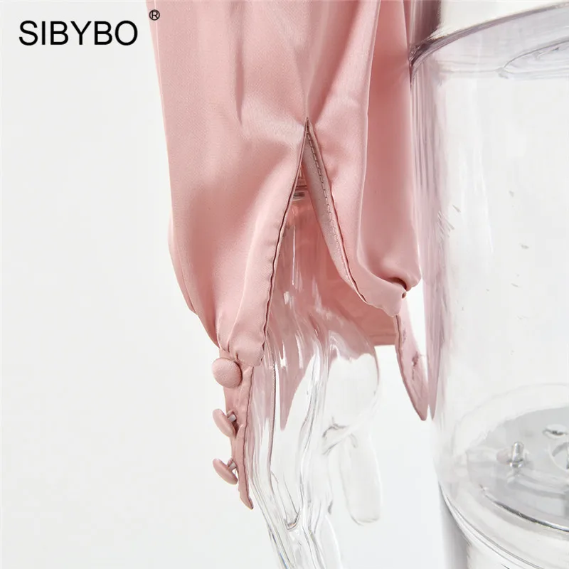 Sibybo, плиссированный сексуальный укороченный Топ без бретелек, женская мода, длинный рукав, пуговицы, тонкая женская футболка, однотонная, открытая спина, повседневные женские топы