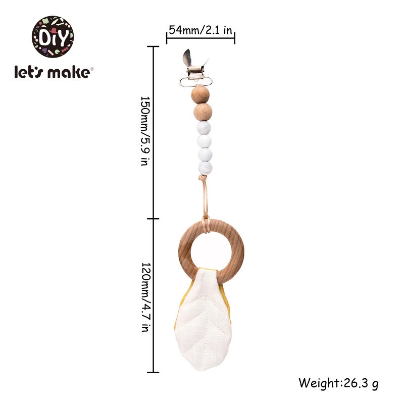 Let's Make Baby Teether Silicone Beads Holder For Nipples Leaves 1PC Latex Free Cotton Metal Ring Teething Wood Pacifier Chain | Мать и