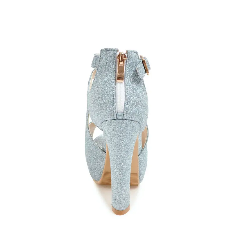 Женские летние сандалии ESVEVA на молнии высоком квадратном каблуке с пряжкой