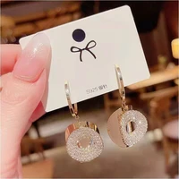 high level design feeling full drill hollow circle earring net red fashion personality versatile silver needle earrings