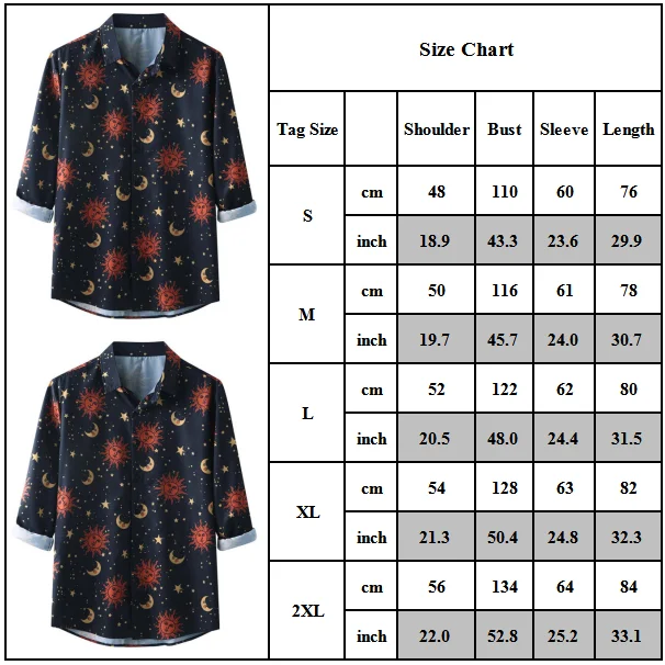 

Universal FashionMen's Nature Button Shirts Sun Moon Pattern Leisure Long Sleeve Baggy Loose Top