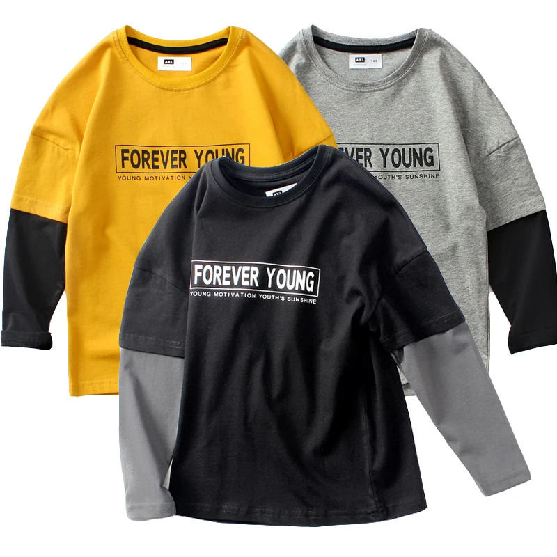 2020 весенне-осенняя одежда для мальчиков с длинным рукавом Сращивание футболка