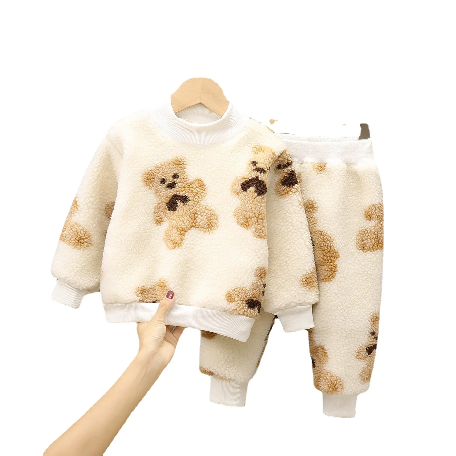 Girls Winter Suits 2021 New Boys And Babies Foreign Style Autumn And Winter Clothes Children Casual Sweater Two-Piece Plus Velve