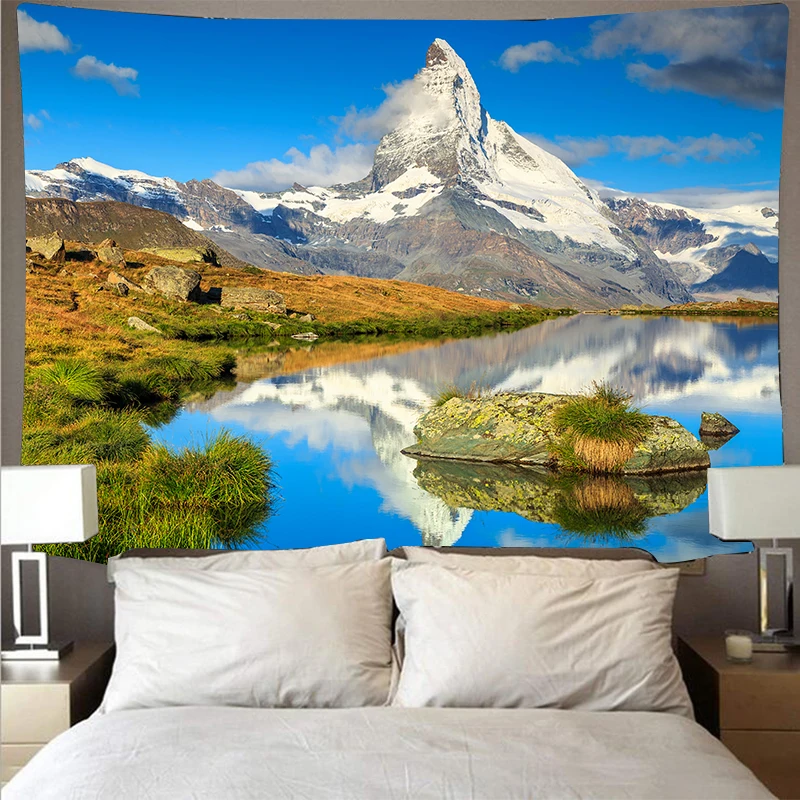 

Beautiful forest lake scenery cheap tapestry art psychedelic wall hanging beach towel mandala decorative thin blanket yoga