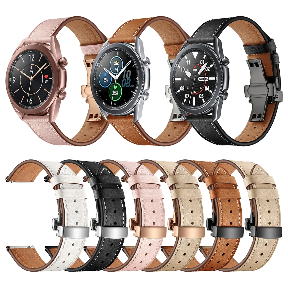 

Butterfly buckle Genuine Leather Strap For Samsung Galaxy Watch3 45mm Band Watchbands For Samsung Galaxy Watch 3 41mm Bracelet