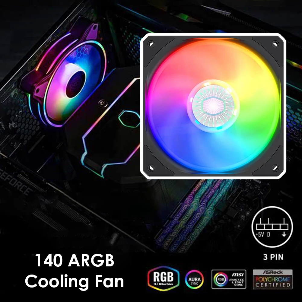 

Video Graphics Card Water Cooler Radiator 140mm ARGB Lighting PC Case Fan LED Chassis Cooling Fan for Desktop Computer