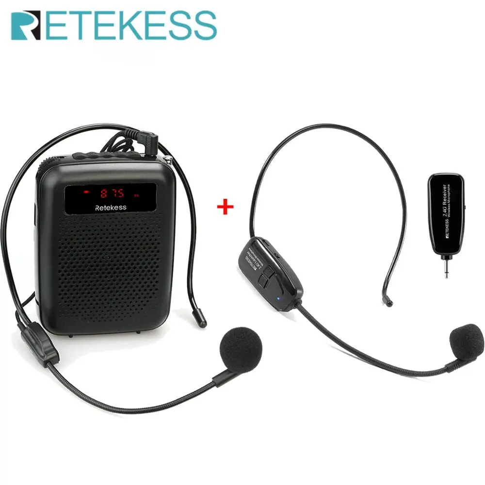 저렴한 RETEKESS-PR16R 휴대용 메가폰 12W FM 녹음 음성 증폭기, 교사 마이크 스피커 Mp3 플레이어 FM 라디오 녹음기